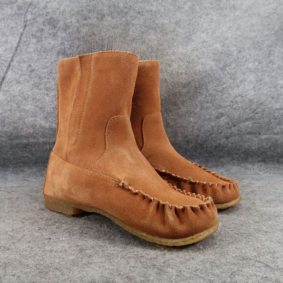 J Crew Shoes Womens 6 Moccasin Boot Calf Suede Chelsea Burnished Pecan Comfort - Picture 1 of 16